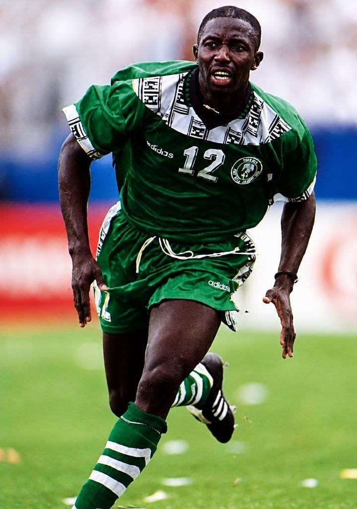 Samson Siasia — PYUC 2026 Project Ambassador, in the Nigeria Super Eagles kit